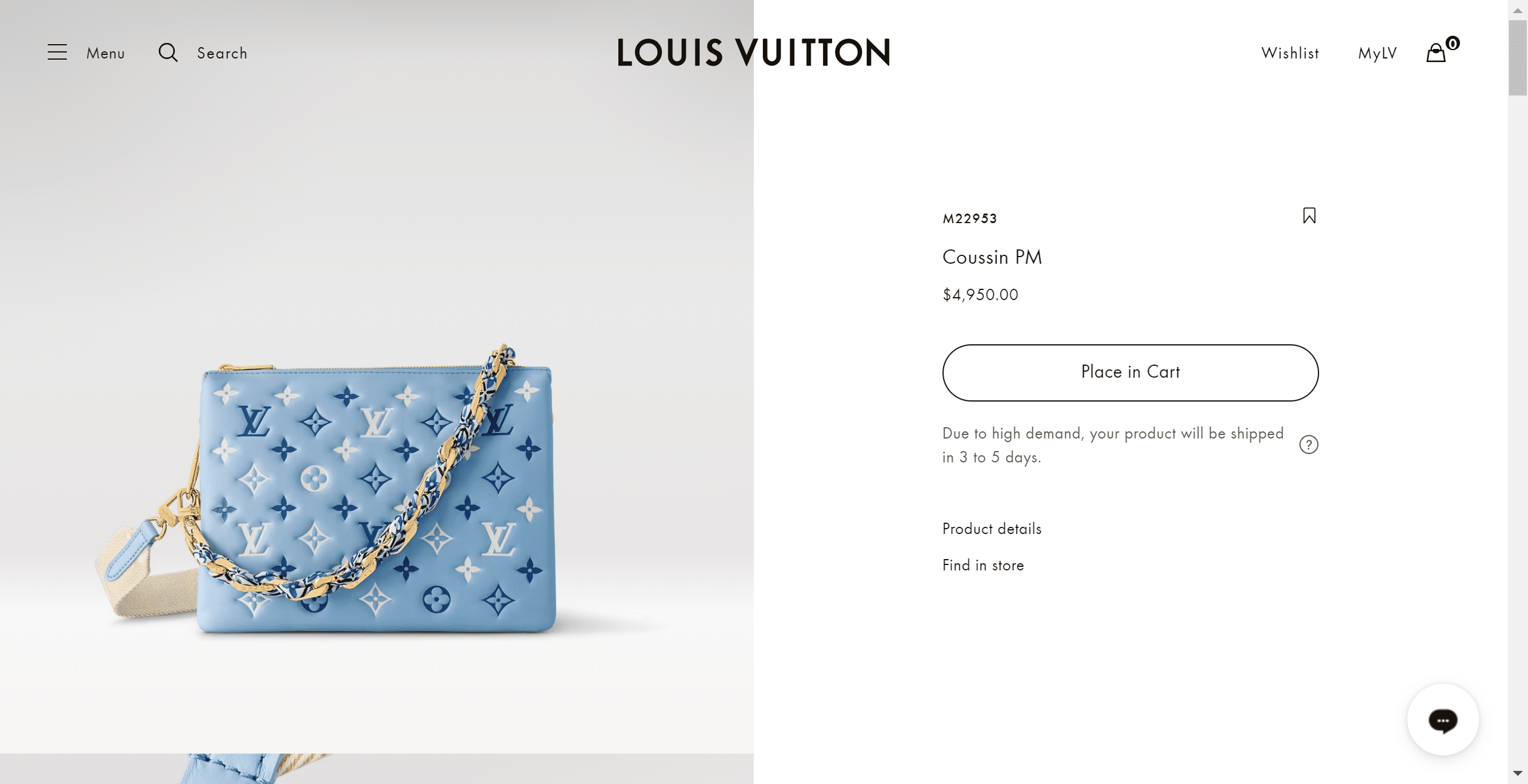 LOUIS VUITTON Coussin PM Crossbody Bag M22953 By The Pool Blue