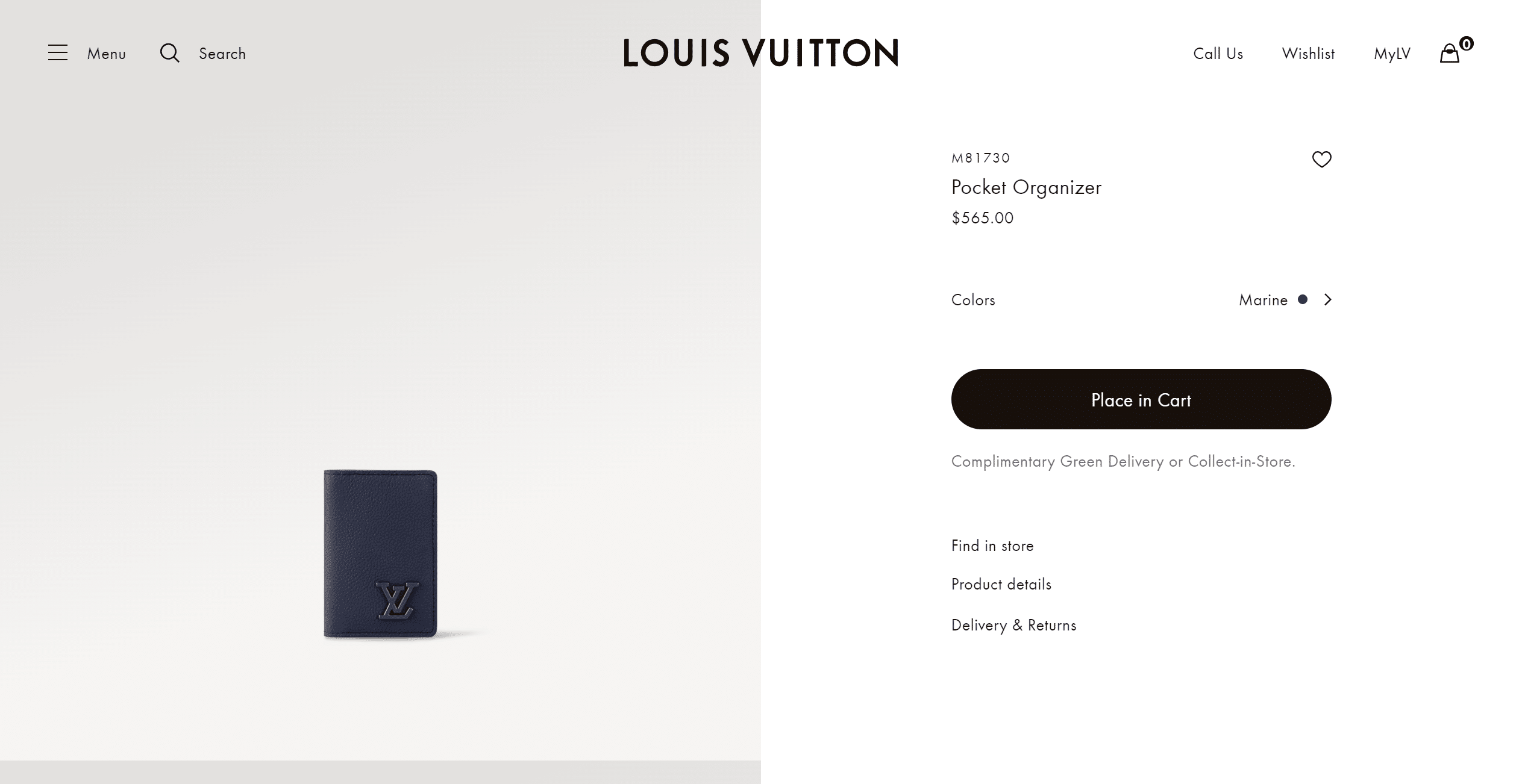 Louis Vuitton M81730 Pocket Organizer , Navy, One Size