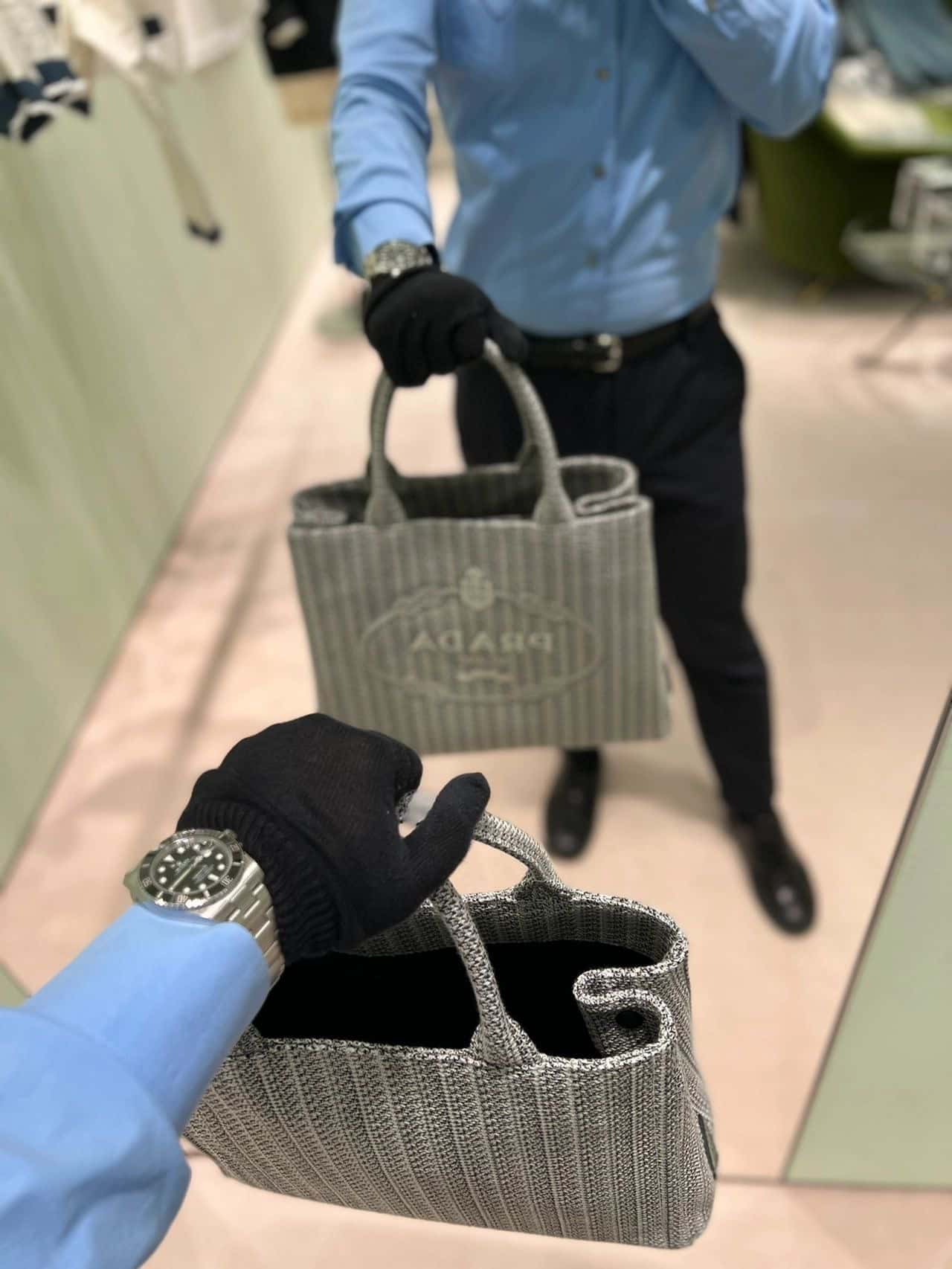 PRADA普拉达刺绣托特包1BA342