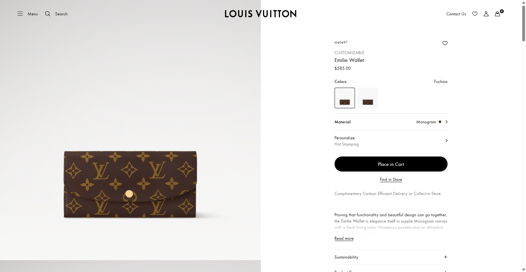 Designer Women s Wallet in Monogram Canvas Emilie LOUIS VUITTON ® 03 11 2025 05 26 PM